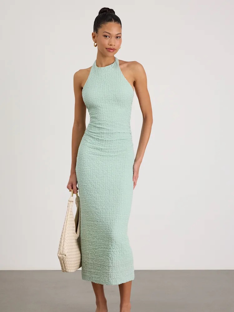 Mint Green Textured Halter Midi Dress